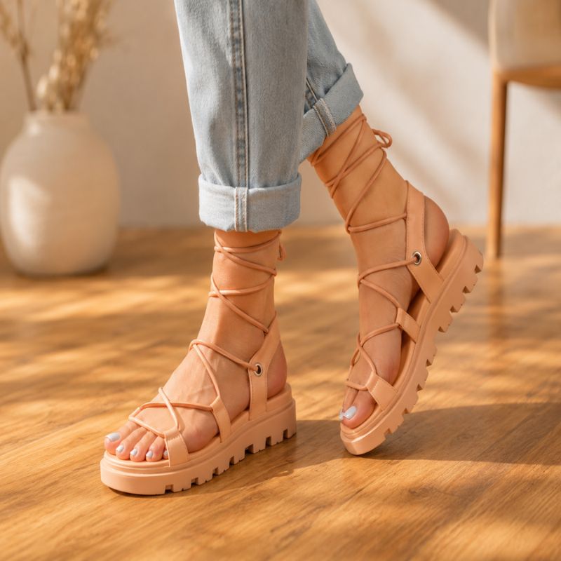Orthopedic Platform Gladiator Sandals - Lace-Up Strap Design
