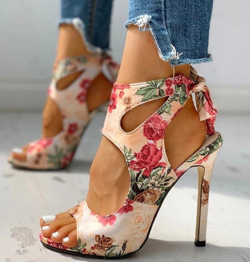 Orthopedic Heeled Sandals - Lace-Up Ankle Strap Design