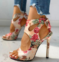 Orthopedic Heeled Sandals - Lace-Up Ankle Strap Design