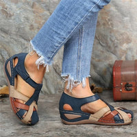 Orthopedic Leather Wedge Sandals - Colorblock Cutout Design