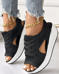 Orthopedic Chunky Wedge Sandals - Lace Up Design