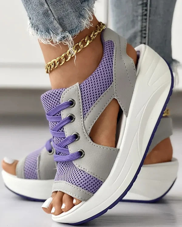 Orthopedic Chunky Wedge Sandals - Lace Up Design