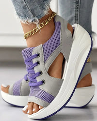 Orthopedic Chunky Wedge Sandals - Lace Up Design